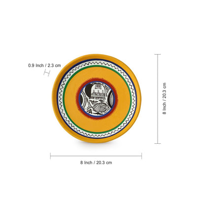 The Madhubani Tales' Hand Painted Terracotta Wall Plates Wall Décor (8 inch | Set of 2 | Yellow)