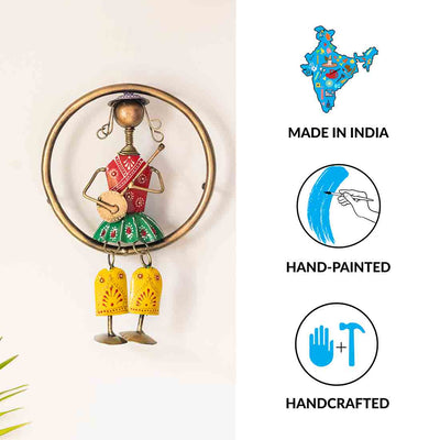 'Rajasthani Veena Artist' Handmade & Hand-painted Wall Décor Hanging In Iron