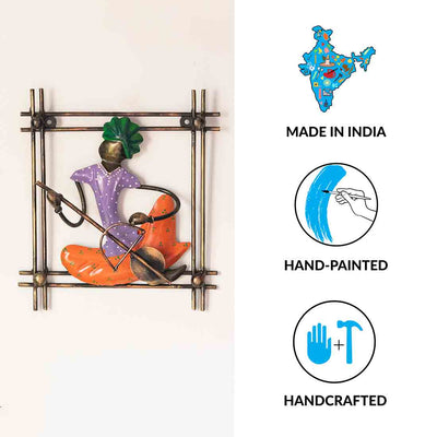 'Rajasthani Veena Musician' Handmade & Hand-painted Wall Décor Hanging In Iron