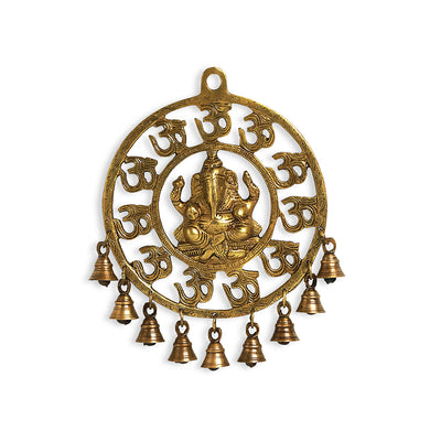 Mahaganpati' Hand-Etched Wall Décor Hanging With Bells In Brass (9 Bells | 1300 Grams)