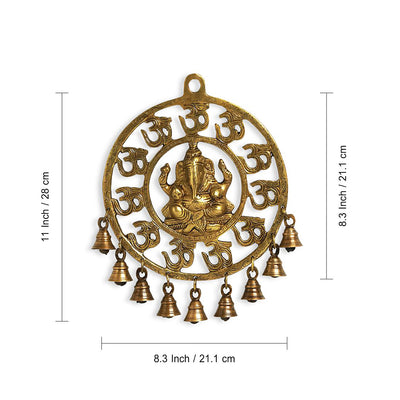 Mahaganpati' Hand-Etched Wall Décor Hanging With Bells In Brass (9 Bells | 1300 Grams)
