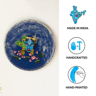 Krishna Melodies' Wall Décor Hanging In Recycled Wood (11 Inch | Hand-Painted | Multicoloured)