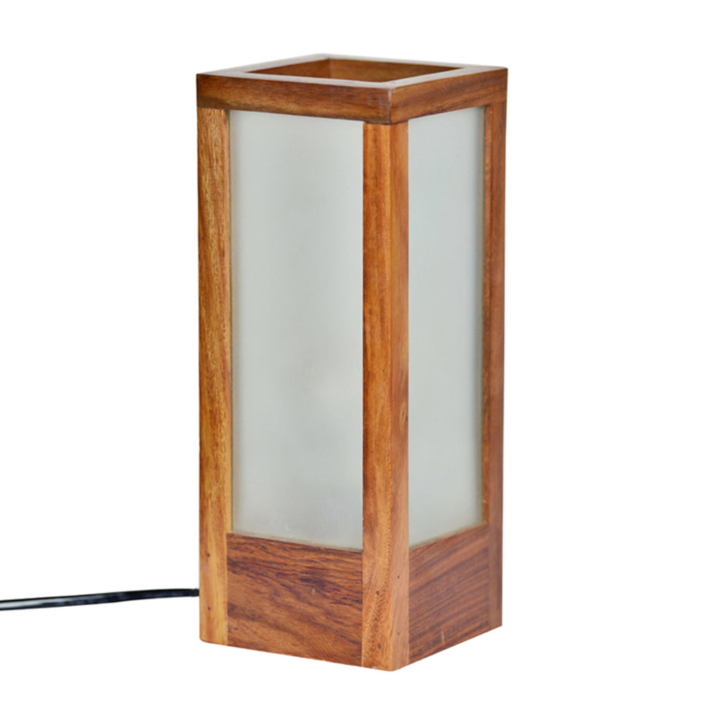 25.4 cm Modern Frosted Glass Table Lamp In Sheesham Wood
