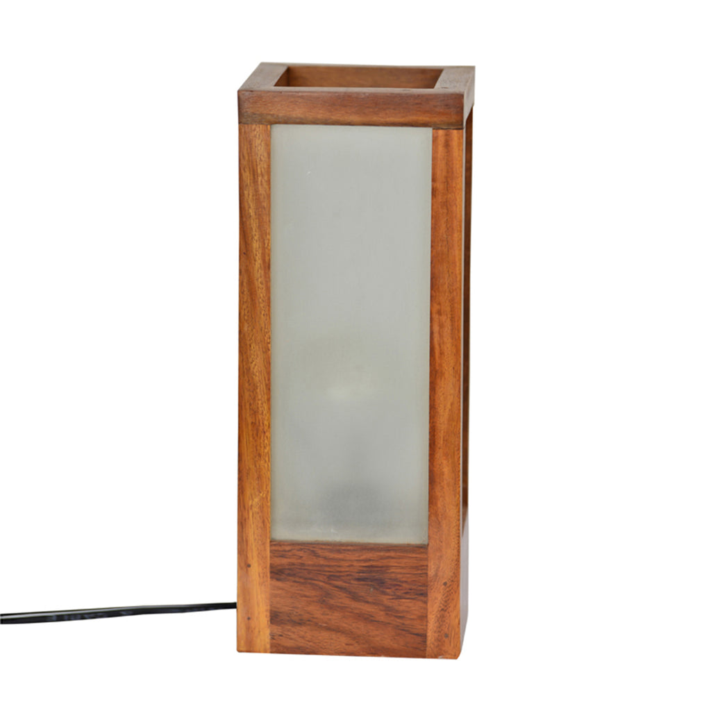 25.4 cm Modern Frosted Glass Table Lamp In Sheesham Wood