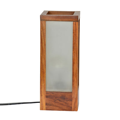 10 Inch Modern Frosted Glass Lamp In Sheesham Wood