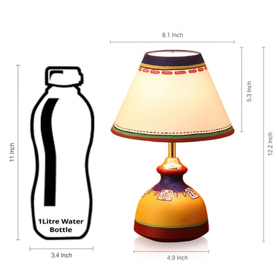'Warli In Light' Hand-Painted Flat Matki Shaped Table Lamp In Terracotta