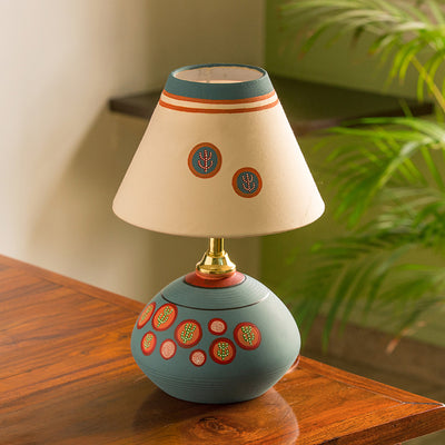 'Oasis In Light' Matki Shaped Hand-painted Table Lamp In Terracotta (13 Inches)