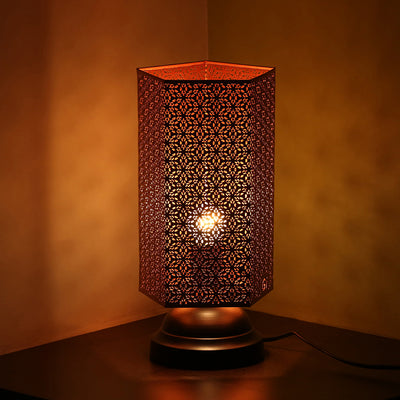 Moroccan Shimmer Hand Etched Iron Table Lamp (13 Inch | Copper)