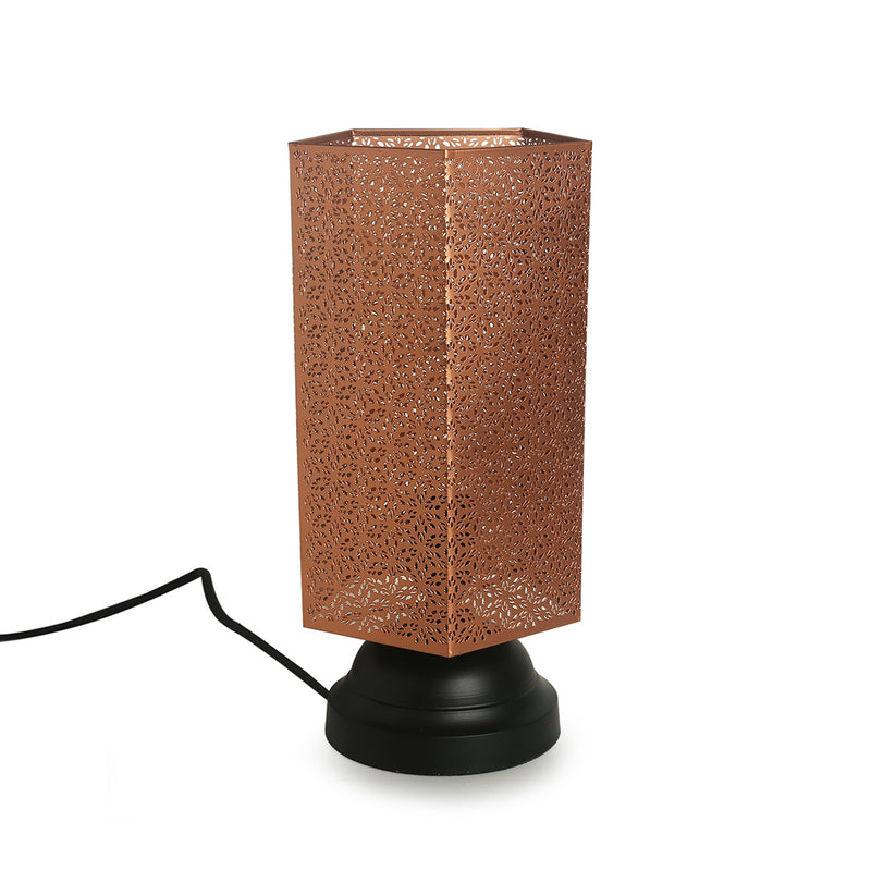 Moroccan Shimmer Hand Etched Iron Table Lamp (13 Inch | Copper)