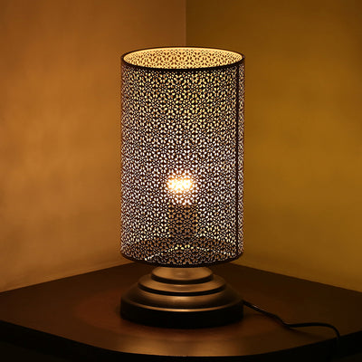 Moroccan Shimmer Hand Etched Iron Table Lamp (12 Inch | Golden)
