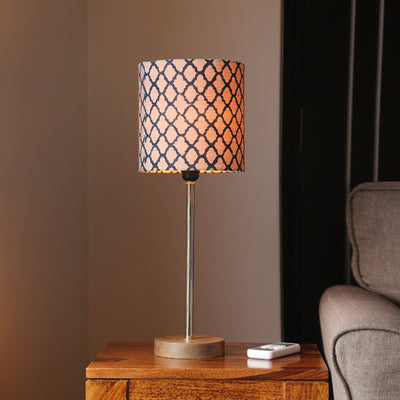 'Moroccan Navy' Handcrafted Table Lamp In Mango Wood & Steel (18 Inch)