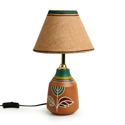 'Shades of a Leaf' Hand-Painted Table Lamp In Terracotta (14 Inch)