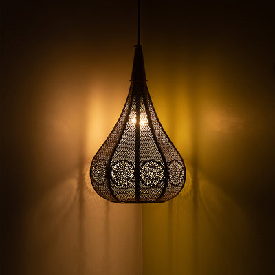 Morrocan Flame' Hand-etched Pendant Lamp In Iron (13 Inch | Matte Finish)