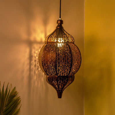Vintage Morrocan' Hand-etched Pendant Lamp In Iron (15 Inch | Glossy Copper Finish)