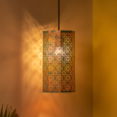 Morrocan Waves' Hand-etched Pendant Lamp In Iron (14 Inch | Matte Finish)