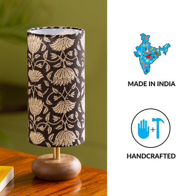 'Blooming Lotus' Cylindrical Table Lamp In Mango Wood (14 Inch)
