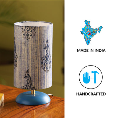 'Peacock in the Rain' Cylindrical Table Lamp In Mango Wood (13 Inch)