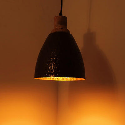 Divine Ebony' Hand-Hammered Pendant Lamp In Iron (5 Inch | Matte Finish)