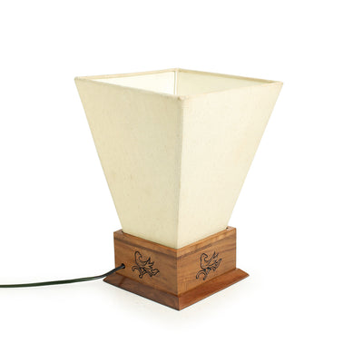 'Birds In Brown' Hand-Carved Pyramid Table Lamp In Sheesham Wood (11 Inch)