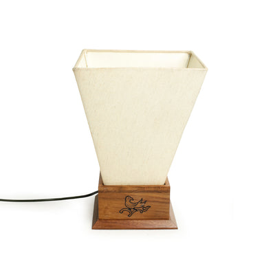 'Birds In Brown' Hand-Carved Pyramid Table Lamp In Sheesham Wood (11 Inch)