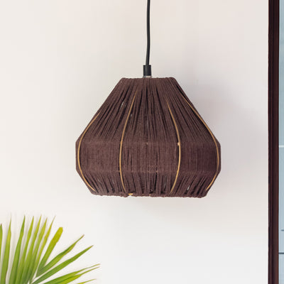 'Jute Dazzles' Handwoven Spherical Hanging Pendant Lamp In Jute & Iron (8 Inch)