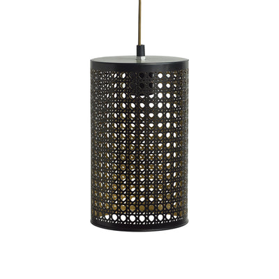'Ebony Elegance' Hand-Etched Cylindrical Hanging Pendant Lamp In Iron  (11 Inch)