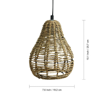 'Rope Paradise' Handwoven Conical Hanging Pendant Lamp In Band Rope & Iron (10 Inch)