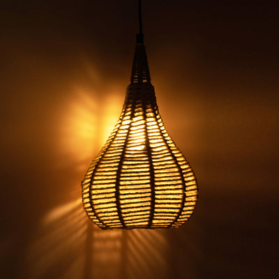 'Jute Marvels' Handwoven Conical Hanging Pendant Lamp In Jute & Iron (14 Inch)
