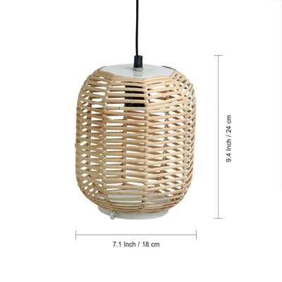 'Cane Wonders' Handwoven Cylindrical Hanging Pendant Lamp In Cane & Iron (9 Inch)