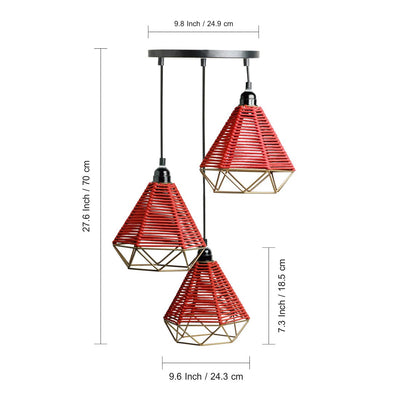 Cotton Elegance' Handwoven Adjustable Chandelier With Hanging Lamp Shades In Cotton Rope & Iron (3 Shades | 28 Inch)