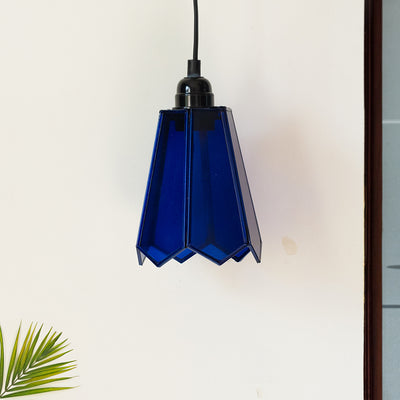'Glass Magnificence' Handcrafted Conical Hanging Pendant Lamp in Glass & Iron (8 Inch)
