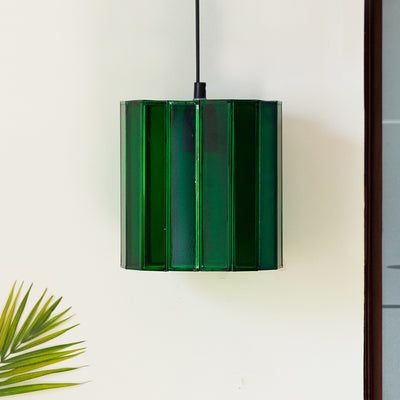 'Glass Elegance' Handcrafted Cylindrical Hanging Pendant Lamp in Glass & Iron (7 Inch)
