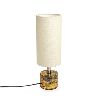Royal Pillar' Cylindrical Table Lamp In Iron (15 Inch | Antique Gold | Handcrafted)