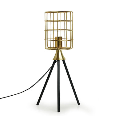 Tripod Cage' Table Lamp In Iron (22 Inch | Matte Black | Handcrafted)