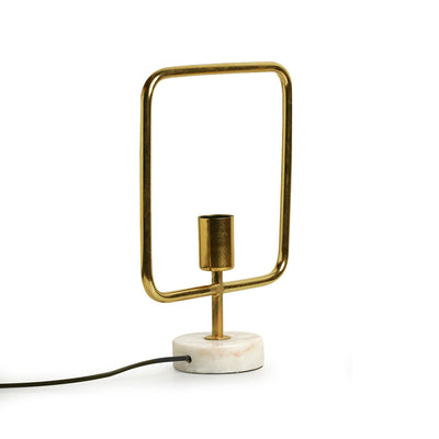 Flattened Cube' Table Lamp In Iron & Marble (13 Inch | White | Handcrafted)
