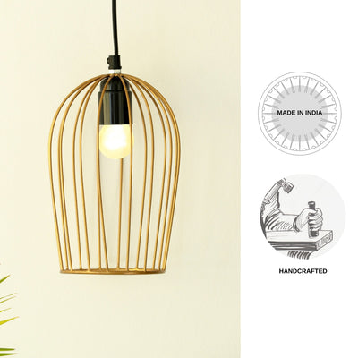 ExclusiveLane 'Modern Bird Cage' Handcrafted Hanging Pendant Lamp Shade In Iron (7.6 Inch, Conical, Golden)
