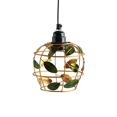 ExclusiveLane 'Lush Foliage' Handcrafted Hanging Pendant Lamp Shade In Iron (7.4 Inch, Spherical, Golden)