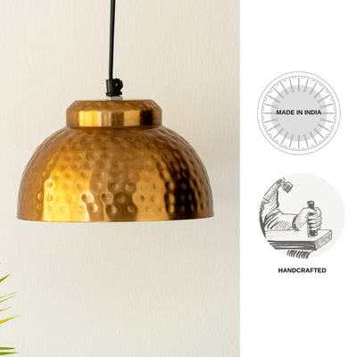 ExclusiveLane 'Modern Hammered Dome' Handcrafted Hanging Pendant Lamp Shade In Iron (5.1 Inch, Semi-Spherical, Golden)