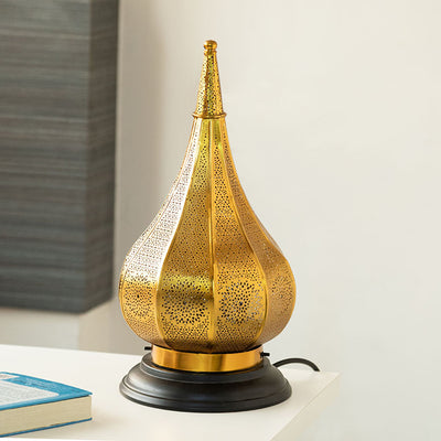 ExclusiveLane 'Moroccan Dome' Handcrafted Golden Table Lamp In Iron (15.6 Inch, Golden)