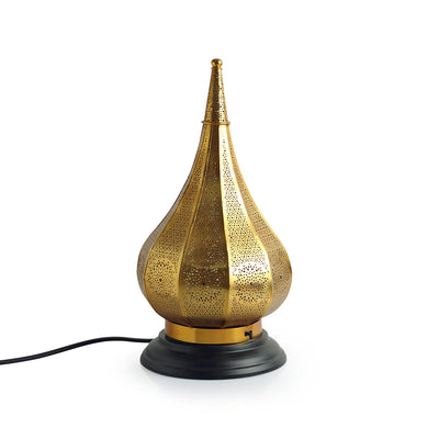 ExclusiveLane 'Moroccan Dome' Handcrafted Golden Table Lamp In Iron (15.6 Inch, Golden)