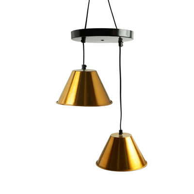 ExclusiveLane 'Bucket Beams' Handcrafted Chandelier With Hanging Lamp Shades In Iron (2 Shades, 36.2 Inch, Golden)