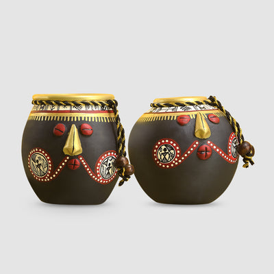 'Tribal Pot-Faces' In Terracotta (Set Of 2)