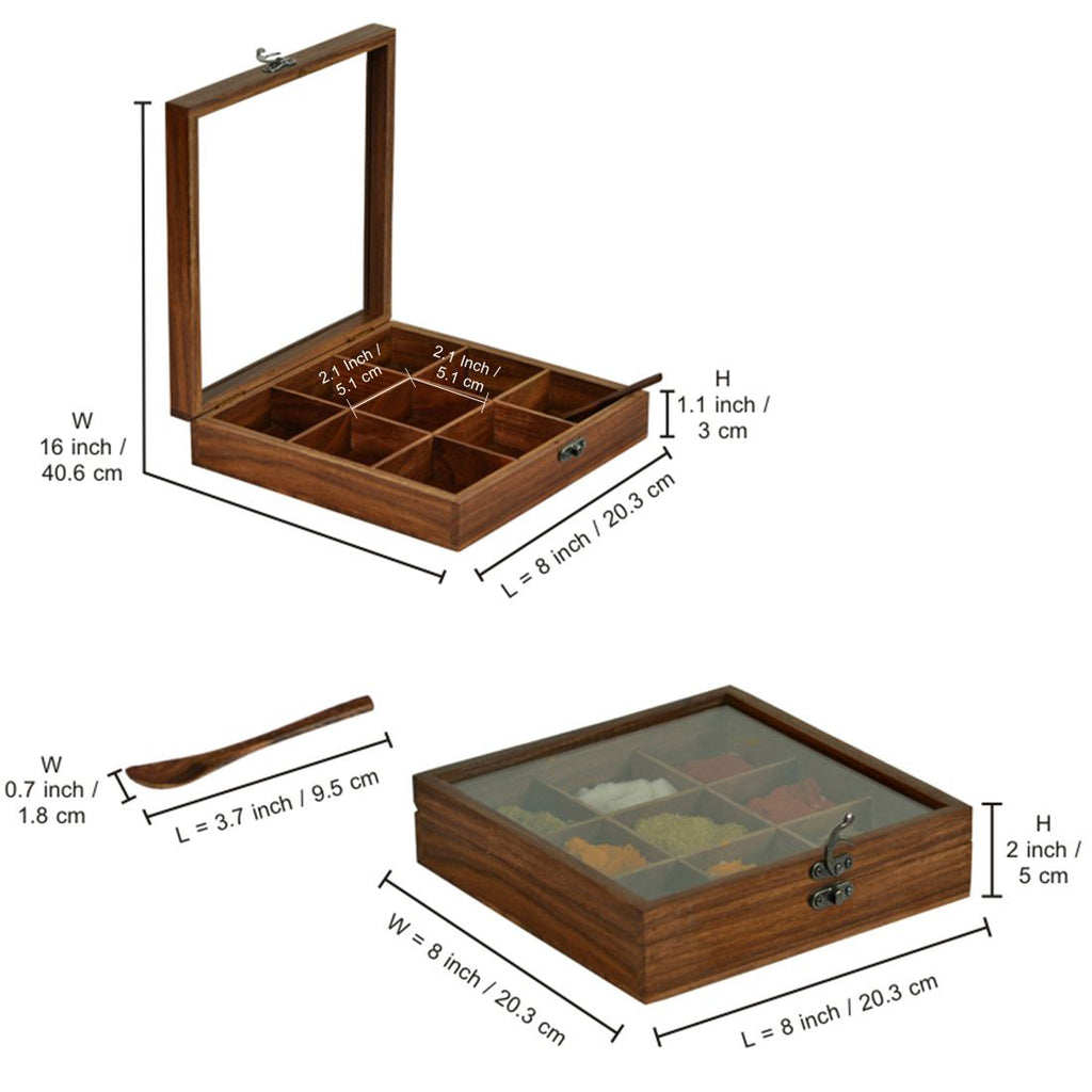 Spice Box With Spoon In Sheesham Wood