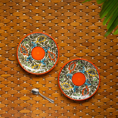 Mughal Bagheecha' Hand-painted Ceramic Side/Quarter Plates (Set of 2 | Microwave Safe)