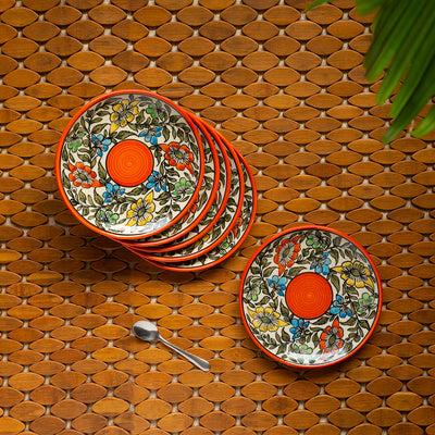 Mughal Bagheecha' Hand-painted Ceramic Side/Quarter Plates (Set of 6 | Microwave Safe)
