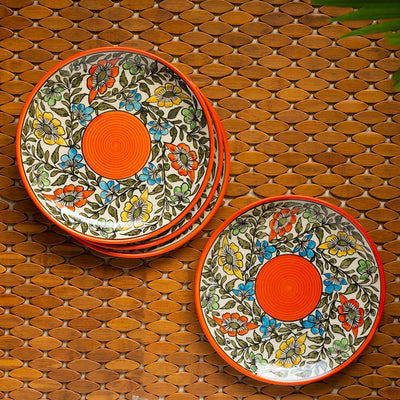 Mughal Bagheecha' Hand-painted Ceramic Dinner Plates (Set of 4 | Microwave Safe)