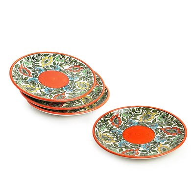 Mughal Bagheecha' Hand-painted Ceramic Dinner Plates (Set of 4 | Microwave Safe)