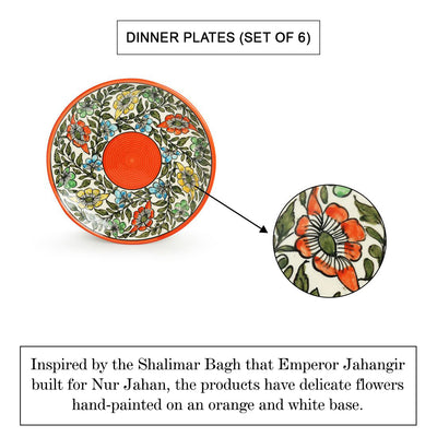 Mughal Bagheecha' Hand-painted Ceramic Dinner Plates (Set of 6 | Microwave Safe)