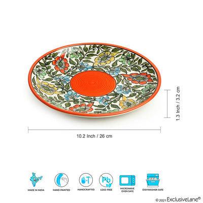 Mughal Bagheecha' Hand-painted Ceramic Dinner Plates (Set of 6 | Microwave Safe)