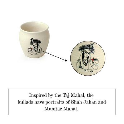 Daawat-e-Taj' Handcrafted Ceramic Kullads (Set of 4 | 160 ml | Microwave Safe)